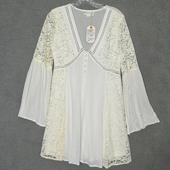 Loverich Tunic Dress Size Small Lace Bell Sleeve White Boho Romantic Flowy - Picture 1 of 10
